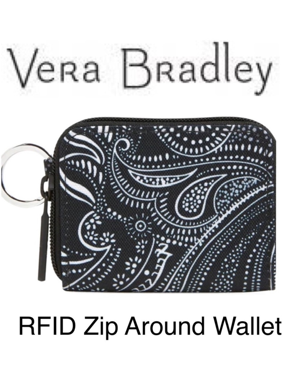 Vera Bradley Black & White Paisley Zip Wallet with Keyring